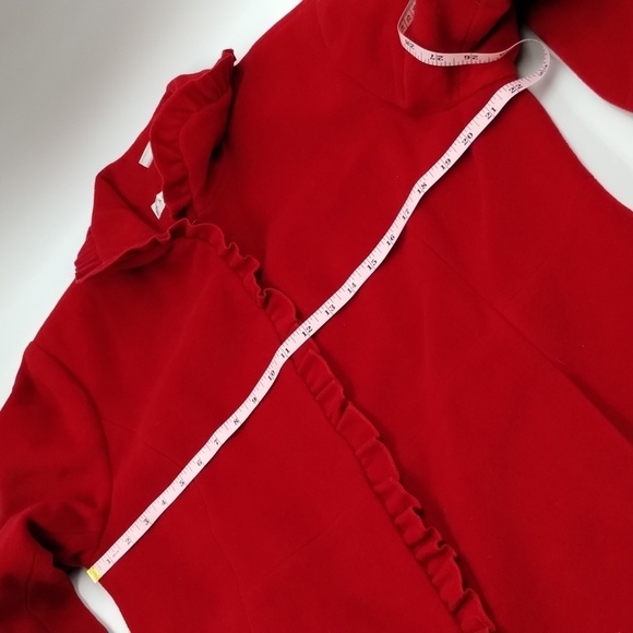 Larry Levine coat wool blend size Large ruby red ruffle front women's - Picture 8 of 13